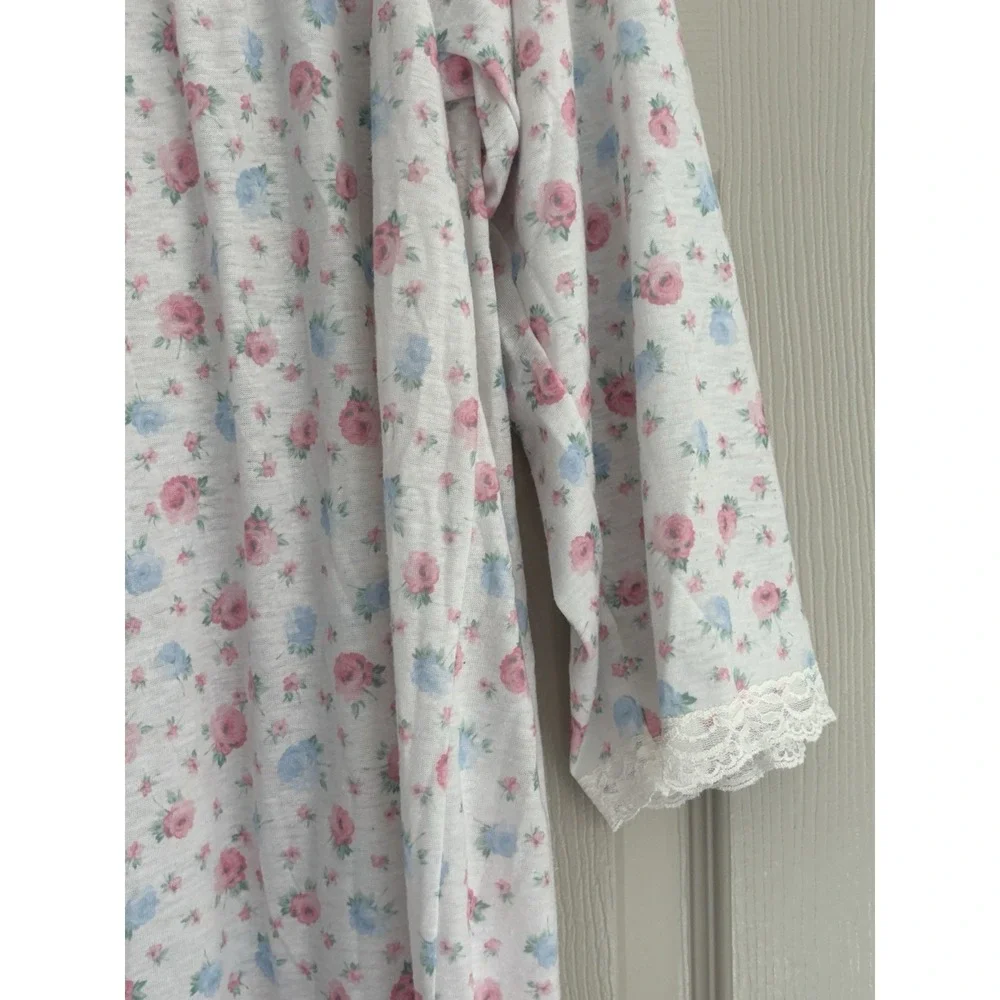 Vintage Miss‎ Elaine Nightgown Floral Lace Cotton Balloon Sleeve Large Flawed